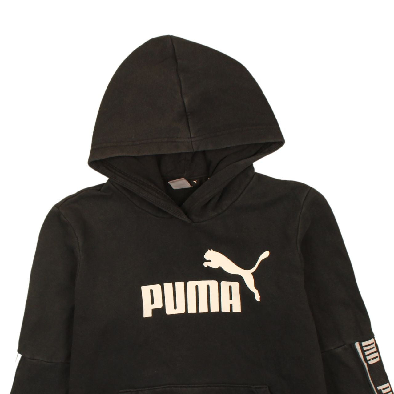 Puma Men Black Logo Pullover Hoodie Size L Fleece Sweatshirt