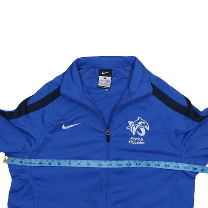 Brand and care label for Nike boys’ blue full zip physical education sweatshirt 12-13 years
