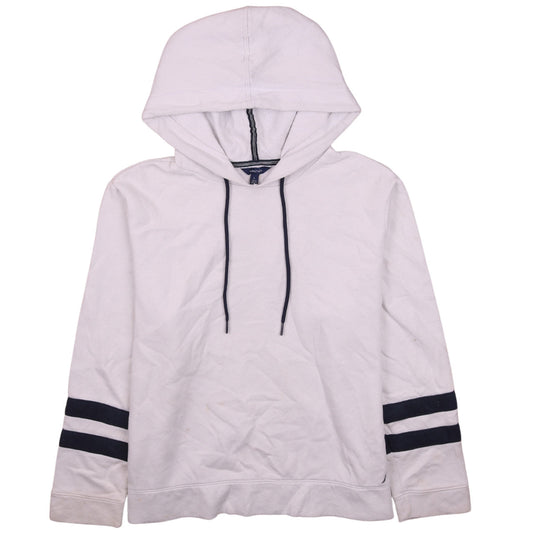 Nautica Men's White Pullover Hoodie L Stripe Sleeve Cotton Blend