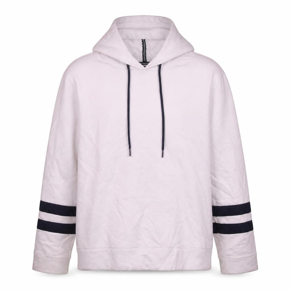 Nautica Men's White Pullover Hoodie L Stripe Sleeve Cotton Blend
