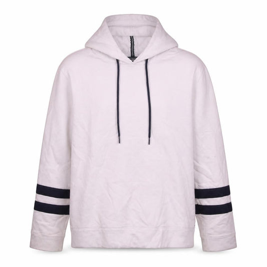 Front view of Nautica Men's White Pullover Hoodie L Stripe Sleeve Cotton Blend