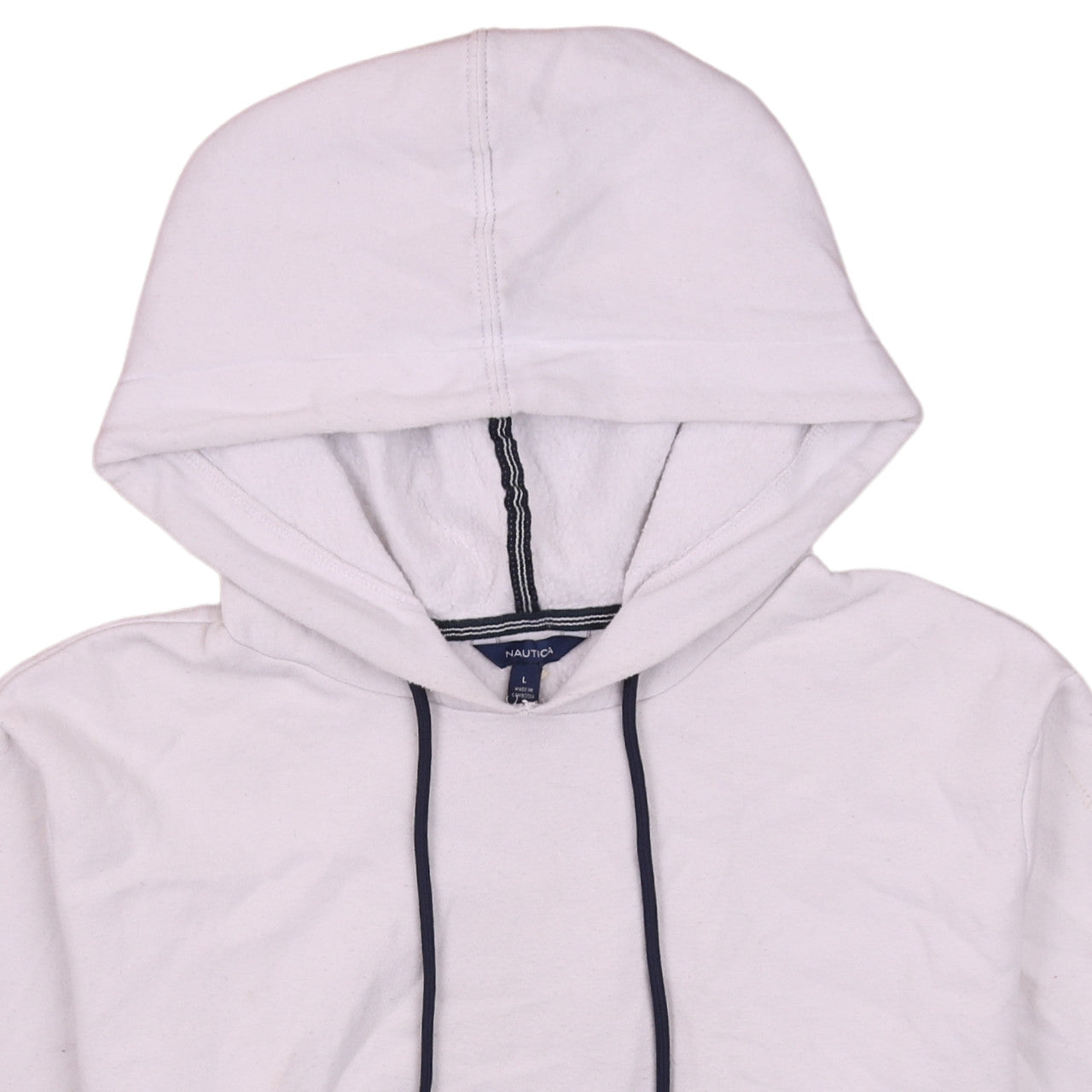 Nautica Men's White Pullover Hoodie L Stripe Sleeve Cotton Blend