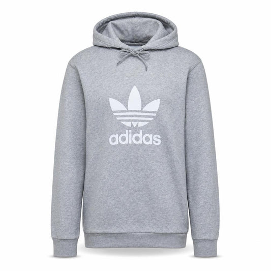 Adidas Men's Grey Pullover Hoodie Small Logo Sports Fleece Sweatshirt
