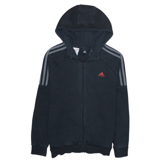 adidas Boys Black Full Zip Hoodie 14 Years Fleece Lined Sportswear