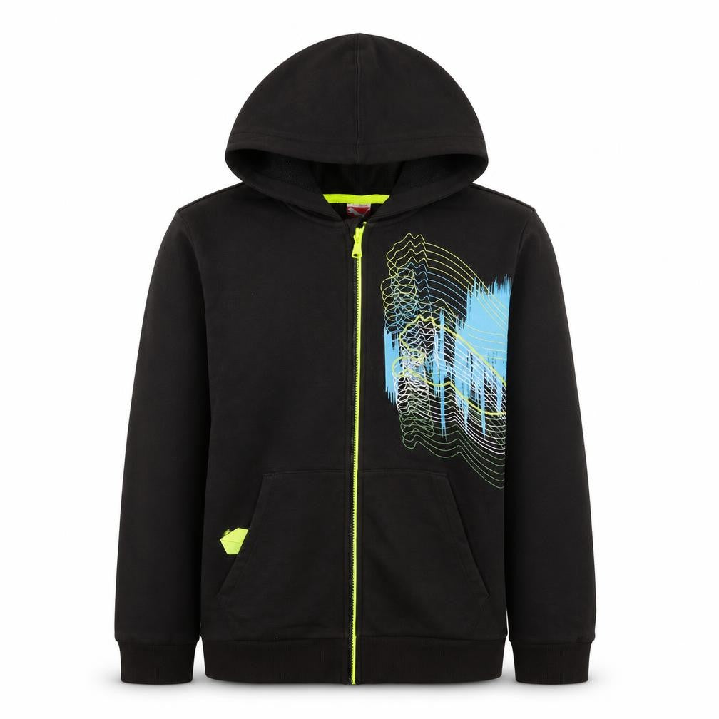 Puma Boys Black Full Zip Hoodie Size 164 Graphic Print Sportswear