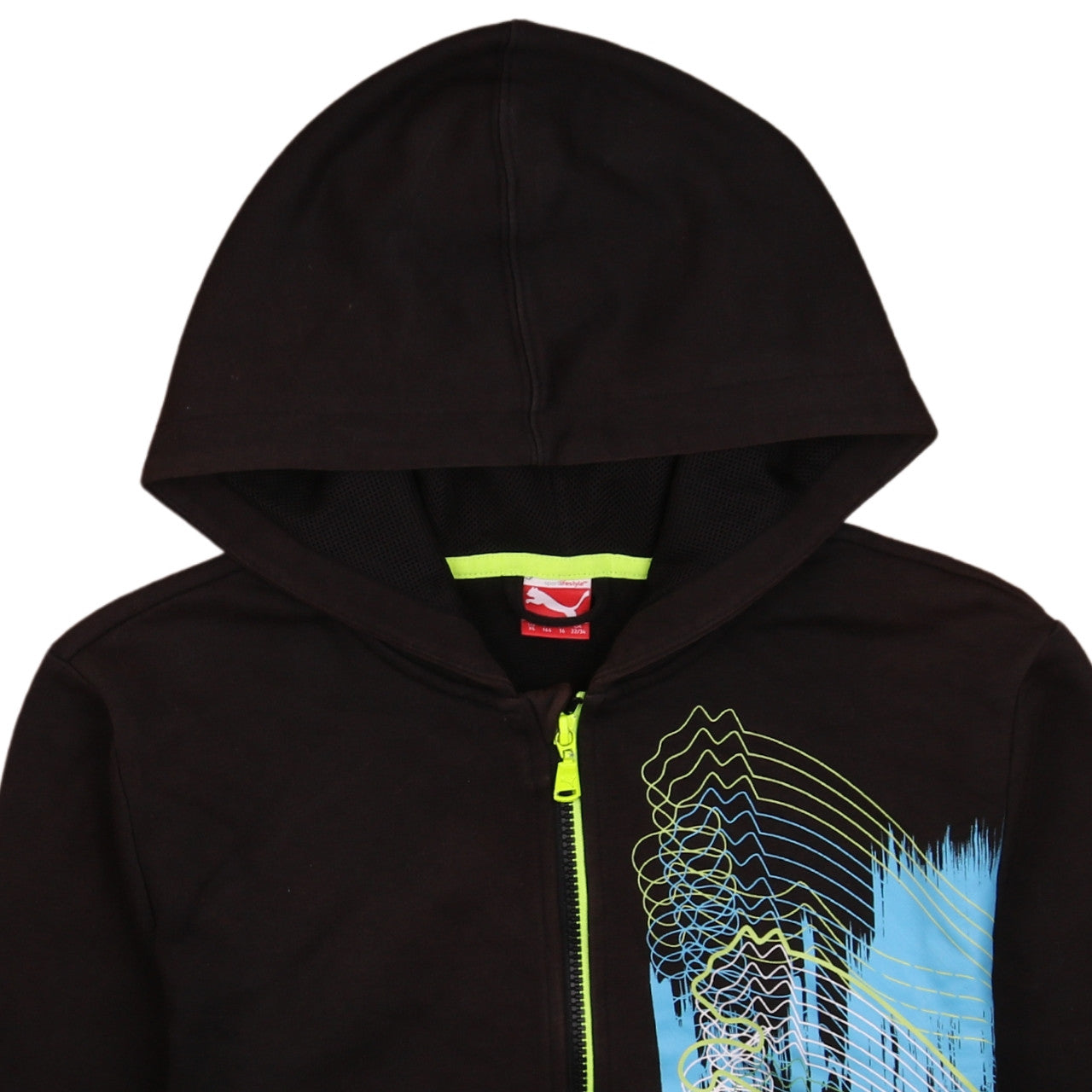 Puma Boys Black Full Zip Hoodie Size 164 Graphic Print Sportswear