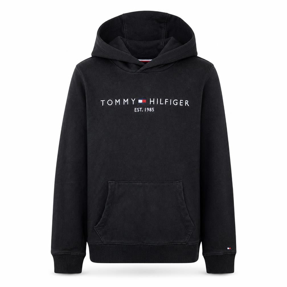 Tommy Hilfiger Boys Black Pullover Hoodie Size 14 Cotton Logo Print