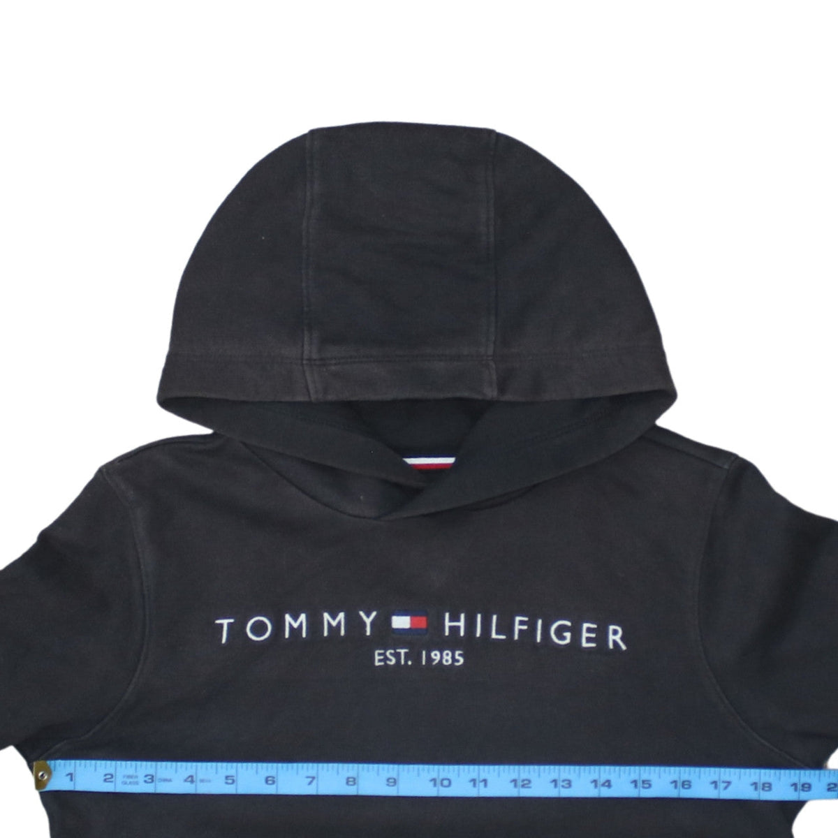 Tommy Hilfiger Boys Black Pullover Hoodie Size 14 Cotton Logo Print