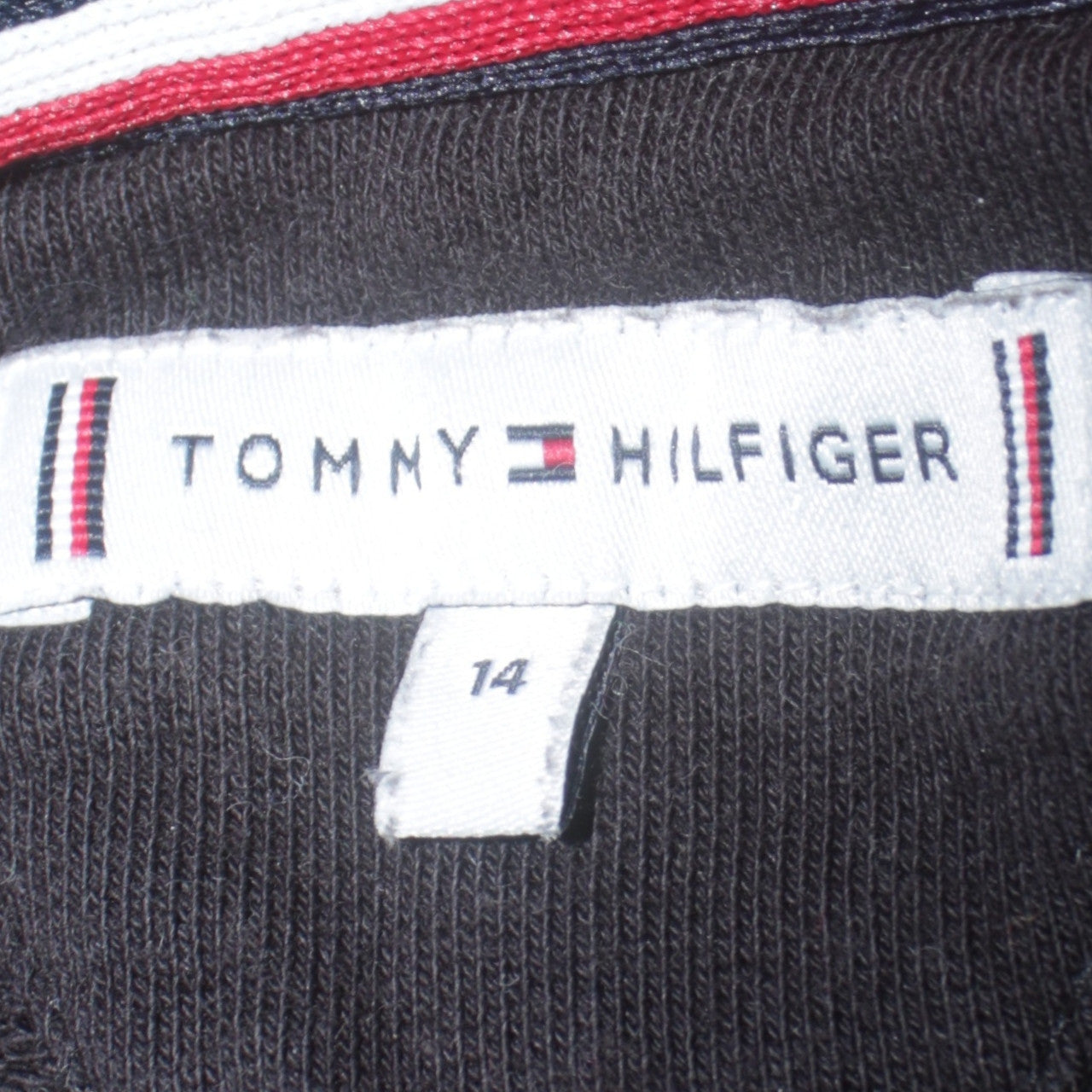 Tommy Hilfiger Boys Black Pullover Hoodie Size 14 Cotton Logo Print