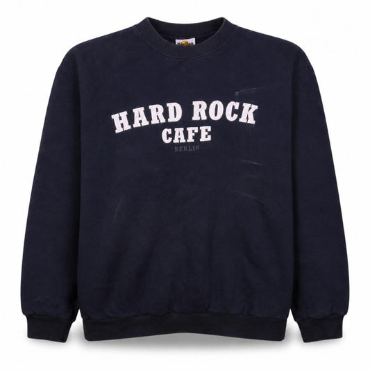 Front view of Hard Rock Cafe Berlin Blue men’s large pullover crew neck sweatshirt