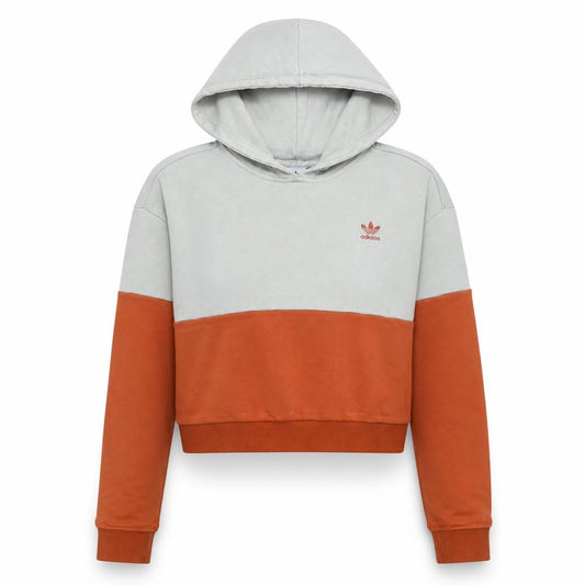 Adidas Womens Beige Orange Colourblock Hooded Pullover Hoodie Size 8