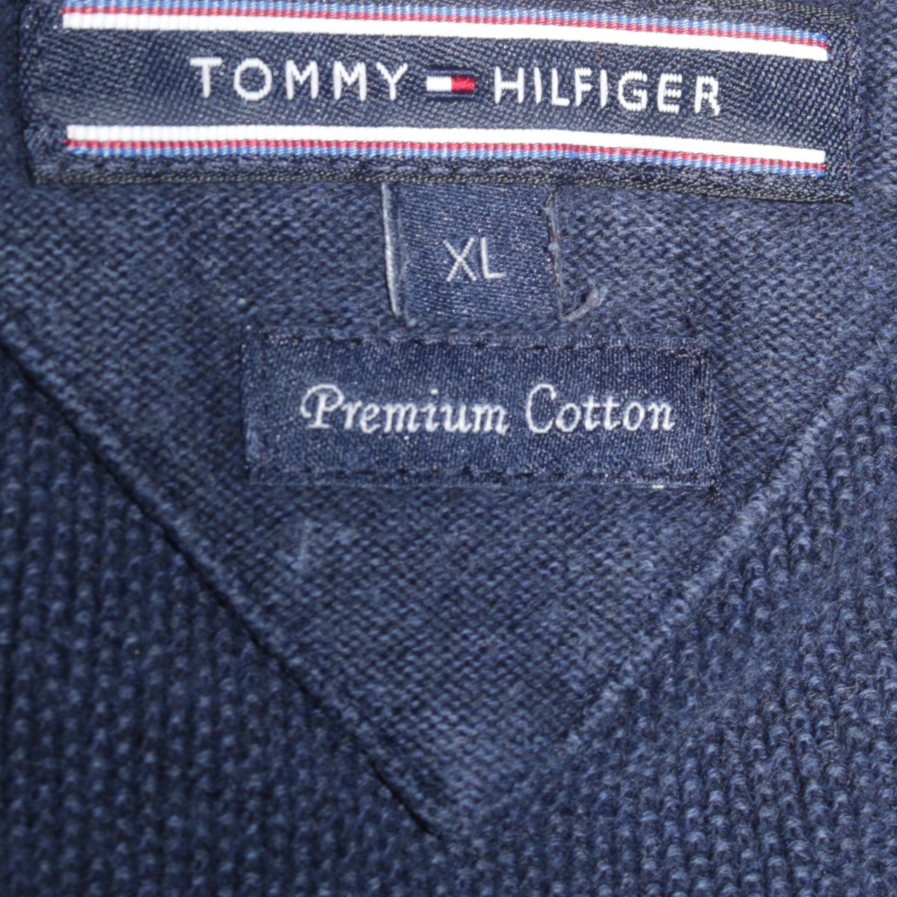Tommy Hilfiger Men's Blue V-Neck Cotton Pullover Jumper XL
