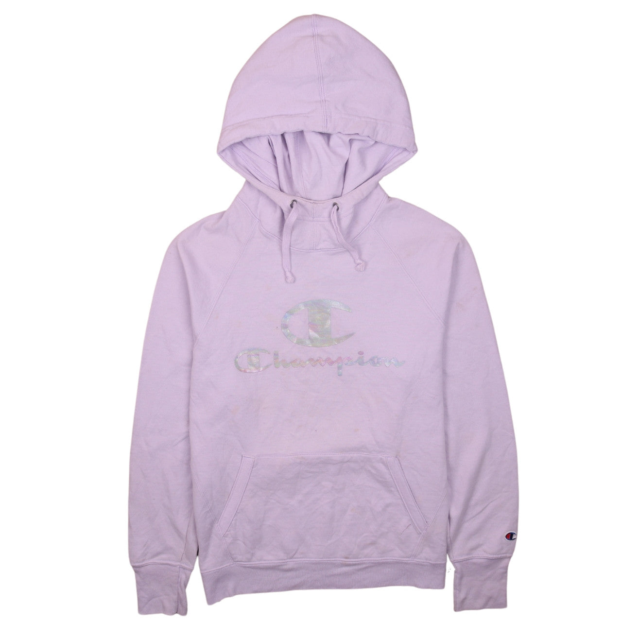 Champion Womens Lilac Pullover Hoodie Size L Logo Print Cotton Blend
