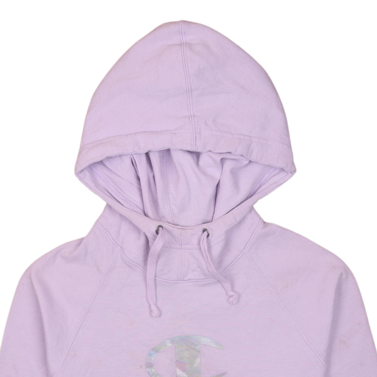 Champion Womens Lilac Pullover Hoodie Size L Logo Print Cotton Blend