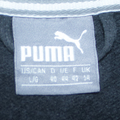 Close-up detail of Puma women’s black full zip sweatshirt, size UK 14, cotton blend