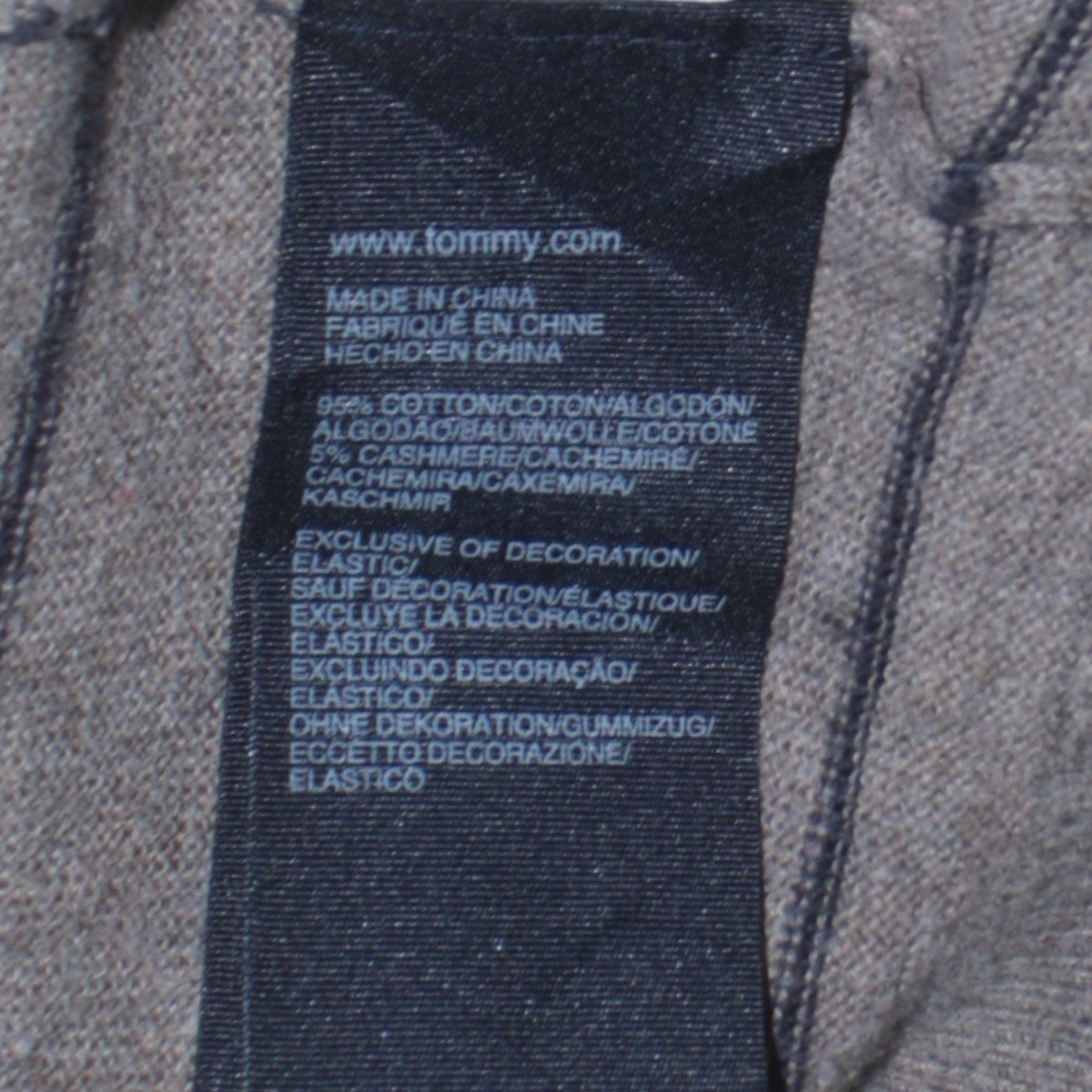 Tommy Hilfiger Men's Grey Striped V-Neck Cotton Cashmere Jumper XL