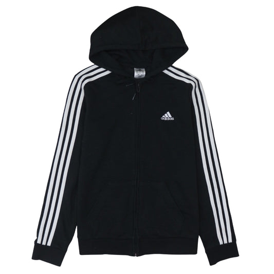 Adidas Women’s Black Full Zip Hoodie Size M with White Stripes