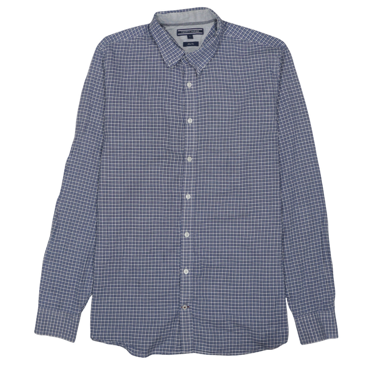 Tommy Hilfiger Men’s Blue Check Slim Fit Long Sleeve Cotton Shirt L
