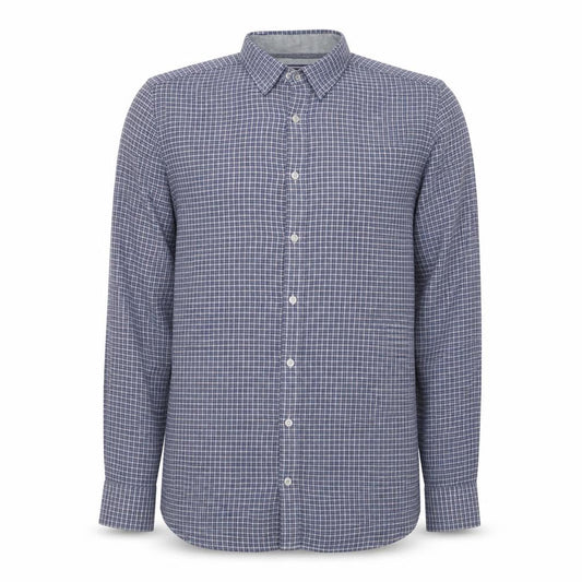 Front view of Tommy Hilfiger Men’s Blue Check Slim Fit Long Sleeve Cotton Shirt L