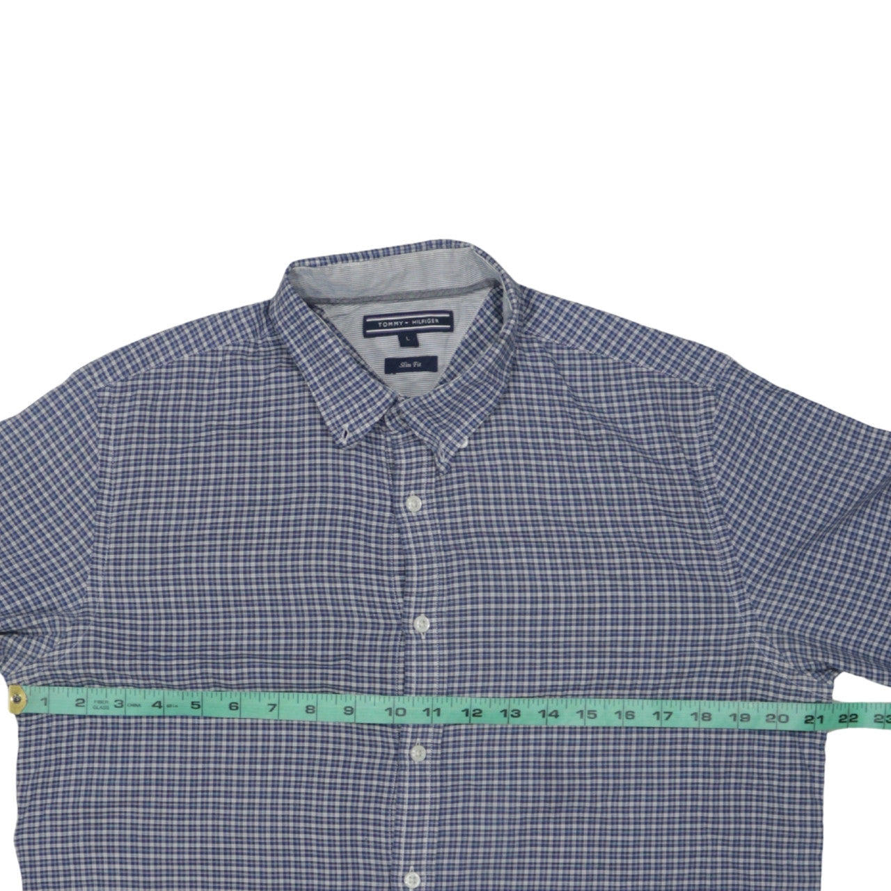 Tommy Hilfiger Men’s Blue Check Slim Fit Long Sleeve Cotton Shirt L