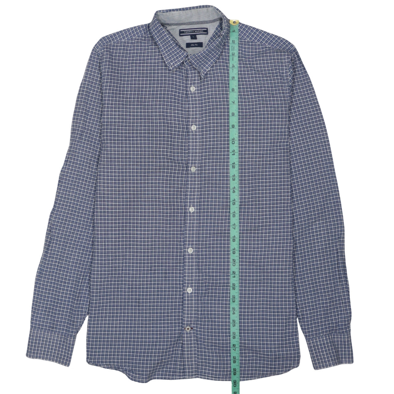 Tommy Hilfiger Men’s Blue Check Slim Fit Long Sleeve Cotton Shirt L