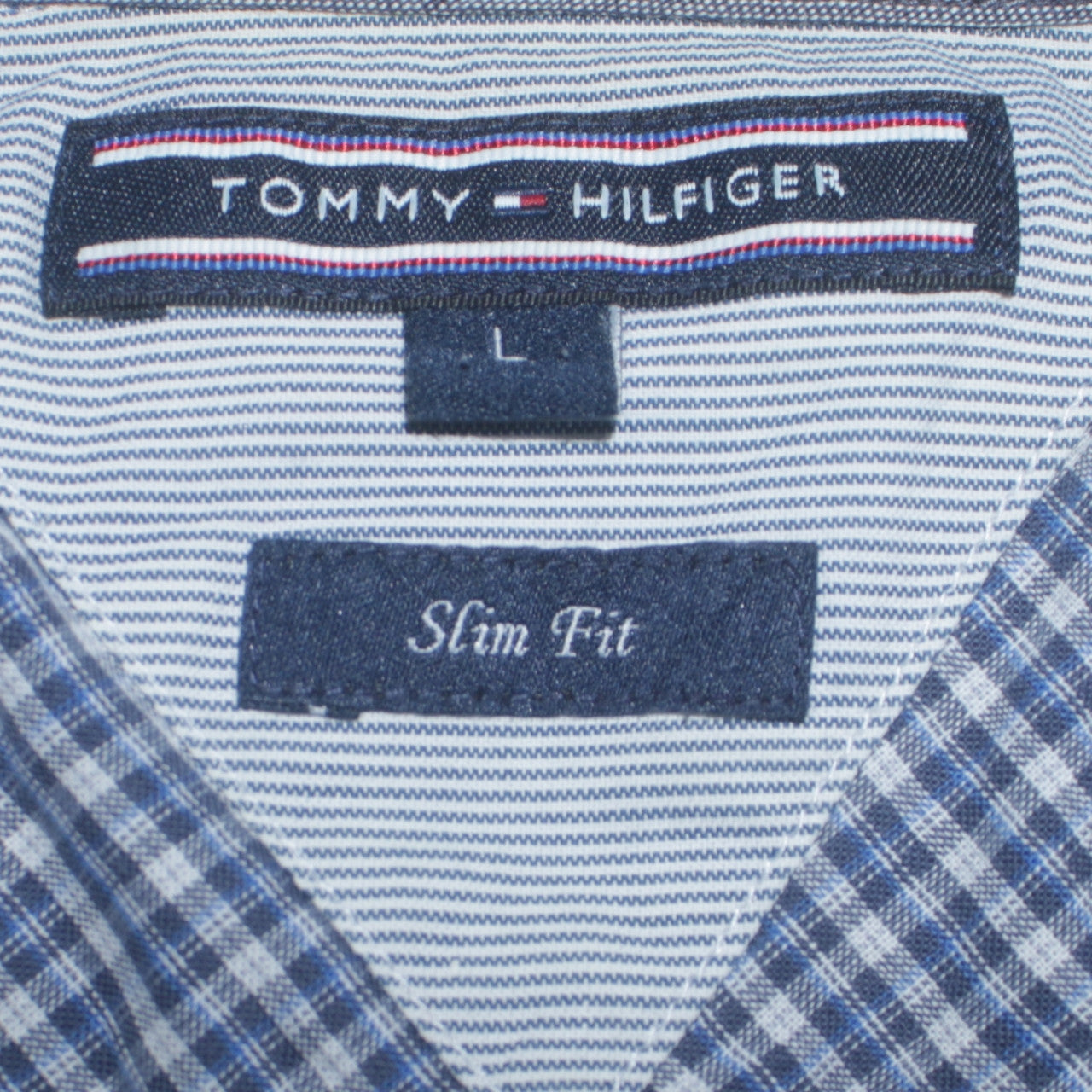 Tommy Hilfiger Men’s Blue Check Slim Fit Long Sleeve Cotton Shirt L