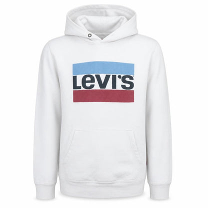 Front view of Levi's Men's White Small Pullover Hoodie with Logo Print