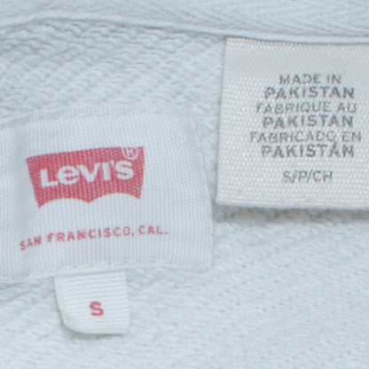 Close-up detail of Levi's Men's White Small Pullover Hoodie with Logo Print