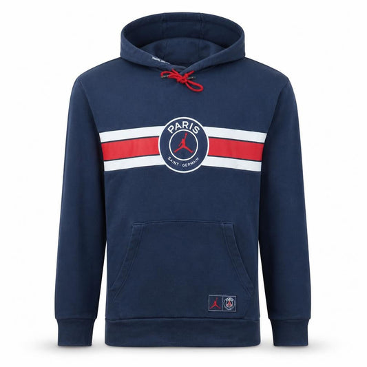 Front view of Jordan Paris Saint-Germain Men's Blue Pullover Hoodie, size M