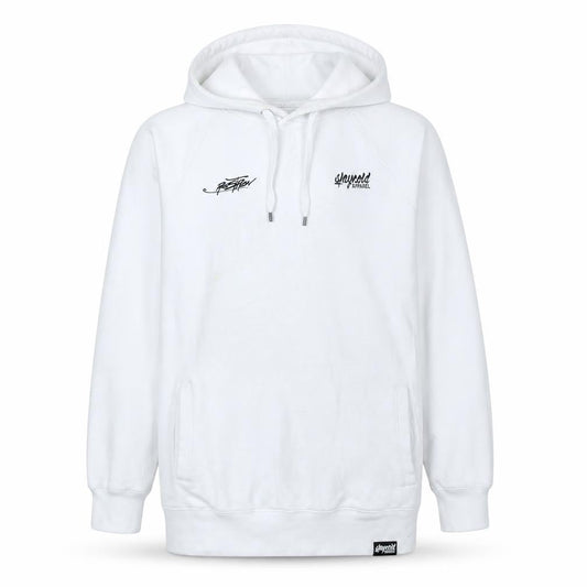 Front view of Slaycold Apparel Men's White XL Pullover Hoodie Dragon Graphic