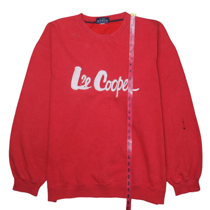 Close-up detail of Lee Cooper Men's Red Crew Neck Pullover Sweatshirt L Retro Logo
