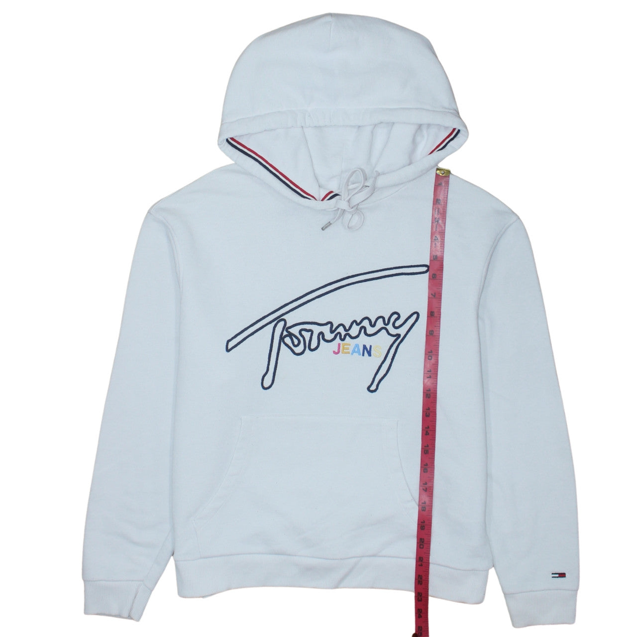 Tommy Jeans Men's White Pullover Hoodie Size L Embroidered Logo