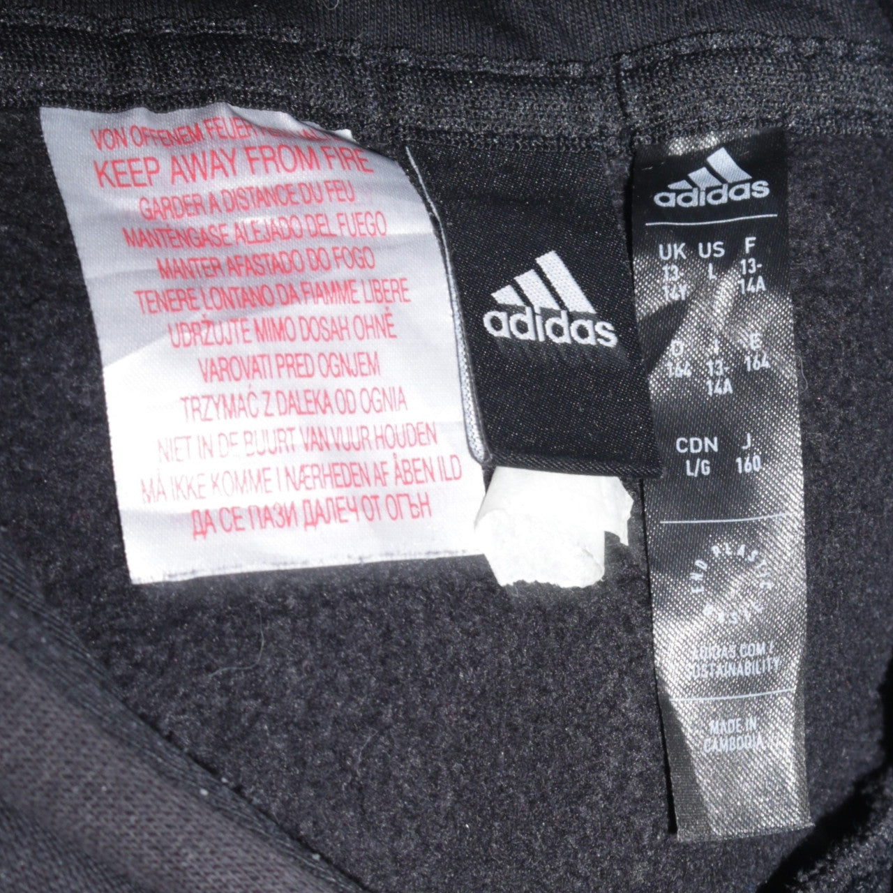 Adidas Boys Black Pullover Hoodie - Size 13-14 Years Cotton Blend