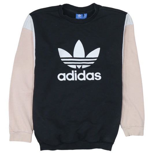 Adidas Womens Black Beige Sweatshirt Size 10 Crew Neck Logo Pullover