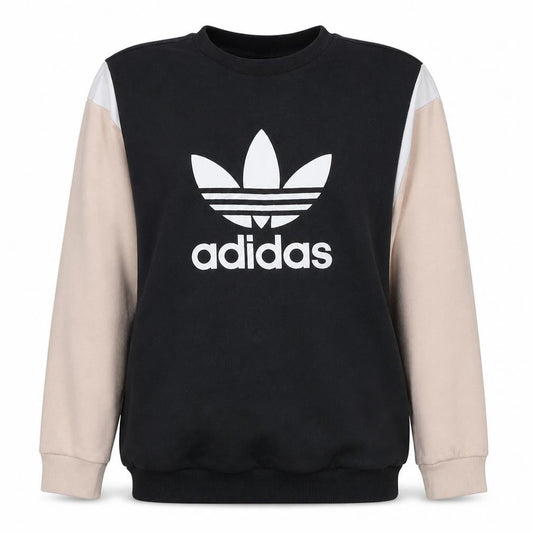 Adidas Womens Black Beige Sweatshirt Size 10 Crew Neck Logo Pullover
