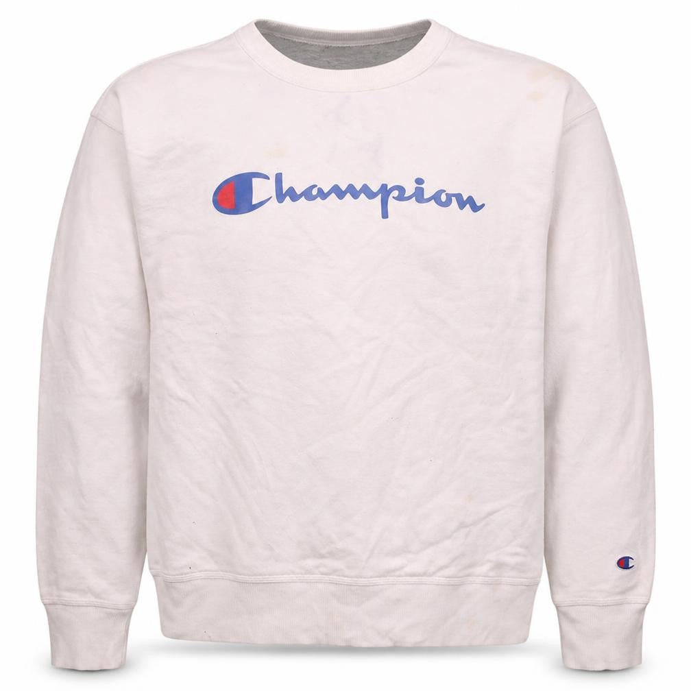 Champion Men's White XL Crew Neck Logo Sweatshirt