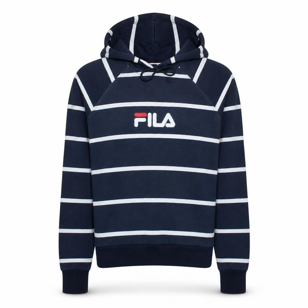 Fila Womens Navy Striped Pullover Hoodie XS Cotton Blend