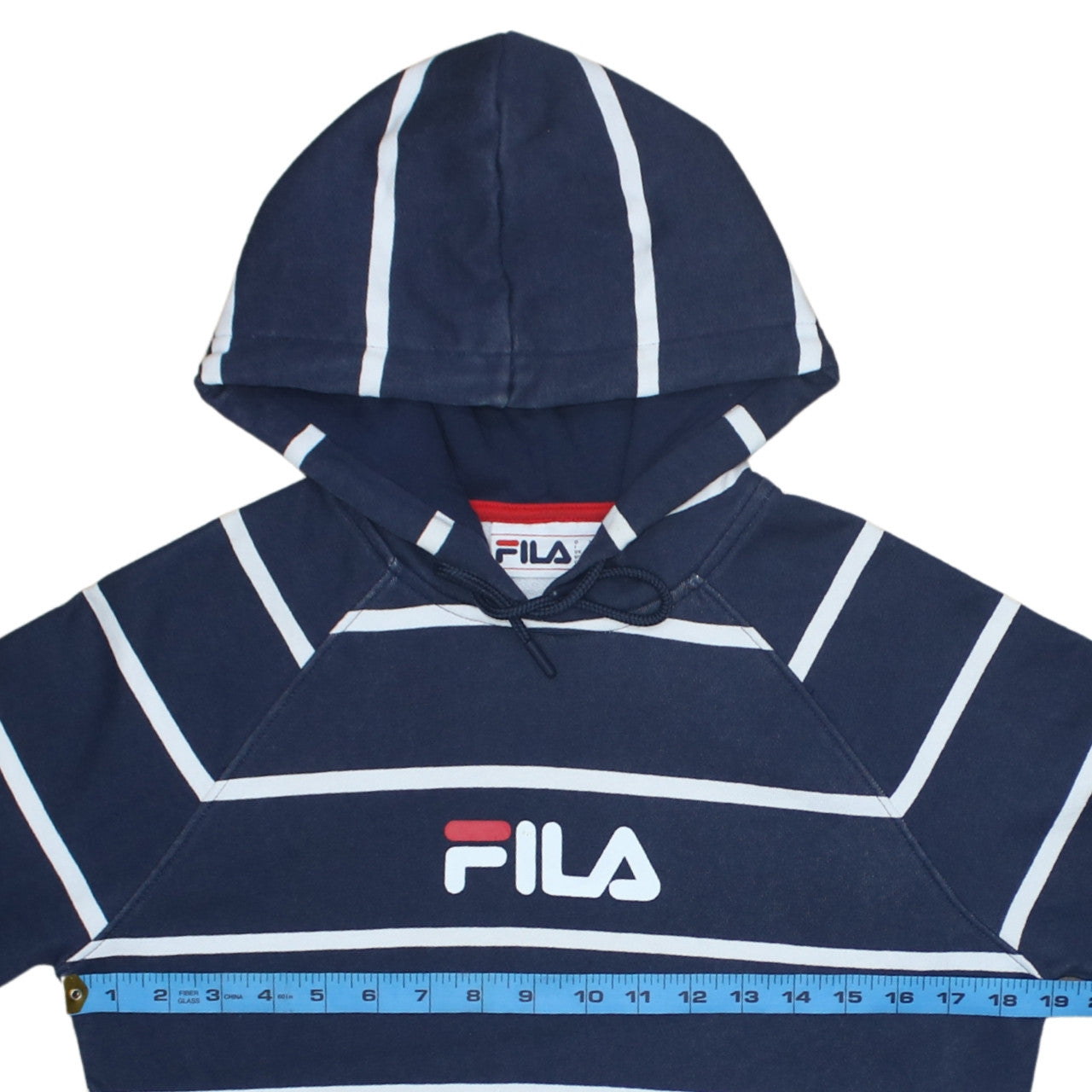 Fila Womens Navy Striped Pullover Hoodie XS Cotton Blend