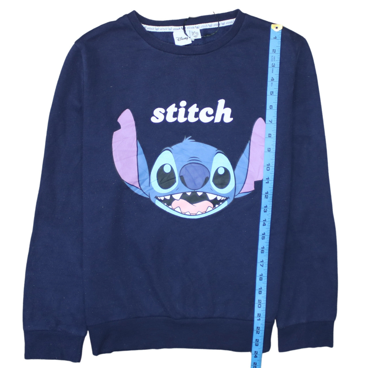 Disney Womens Navy Blue Stitch Sweatshirt Size S 10/12 Crew Neck