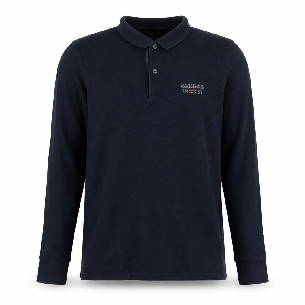 Napapijri Men's Blue Long Sleeve Cotton Polo Shirt Size L