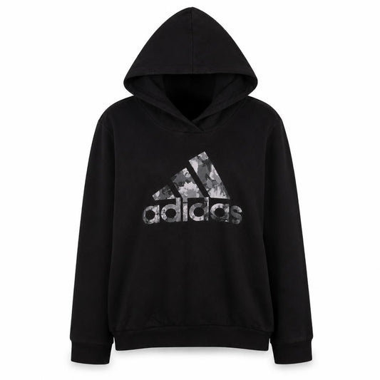 Adidas Women's Black Pullover Hoodie Size L 16-18 Logo Print Sportswear