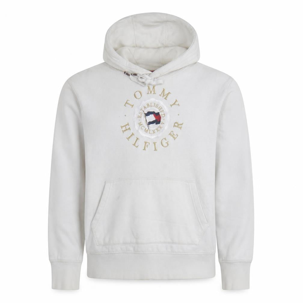 Tommy Hilfiger Men's White Pullover Hoodie L Regular Fit Cotton