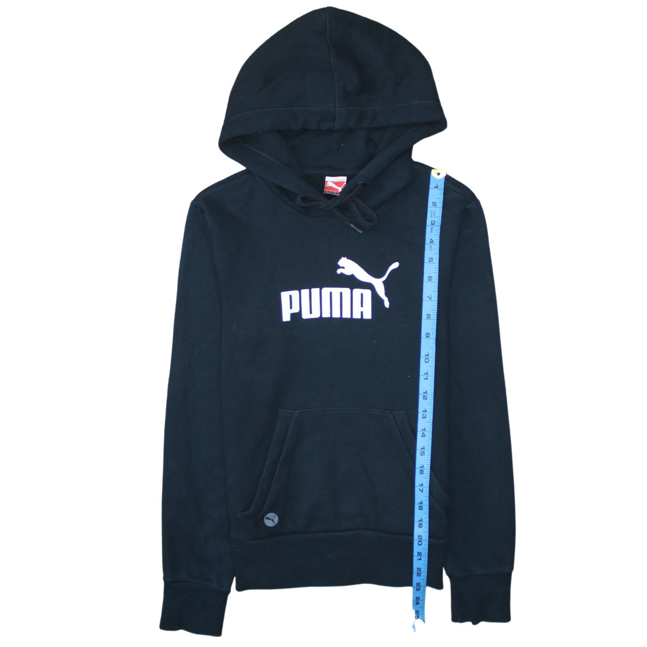 Puma Women Black Small Pullover Hoodie Cotton Blend Logo Sweatshirt