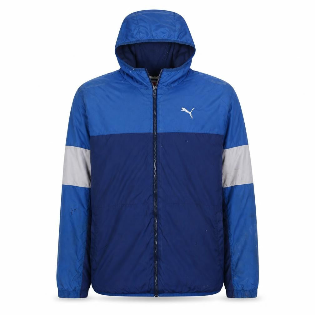 Puma Men Blue L Lightweight Hooded Full Zip Windbreaker Jacket