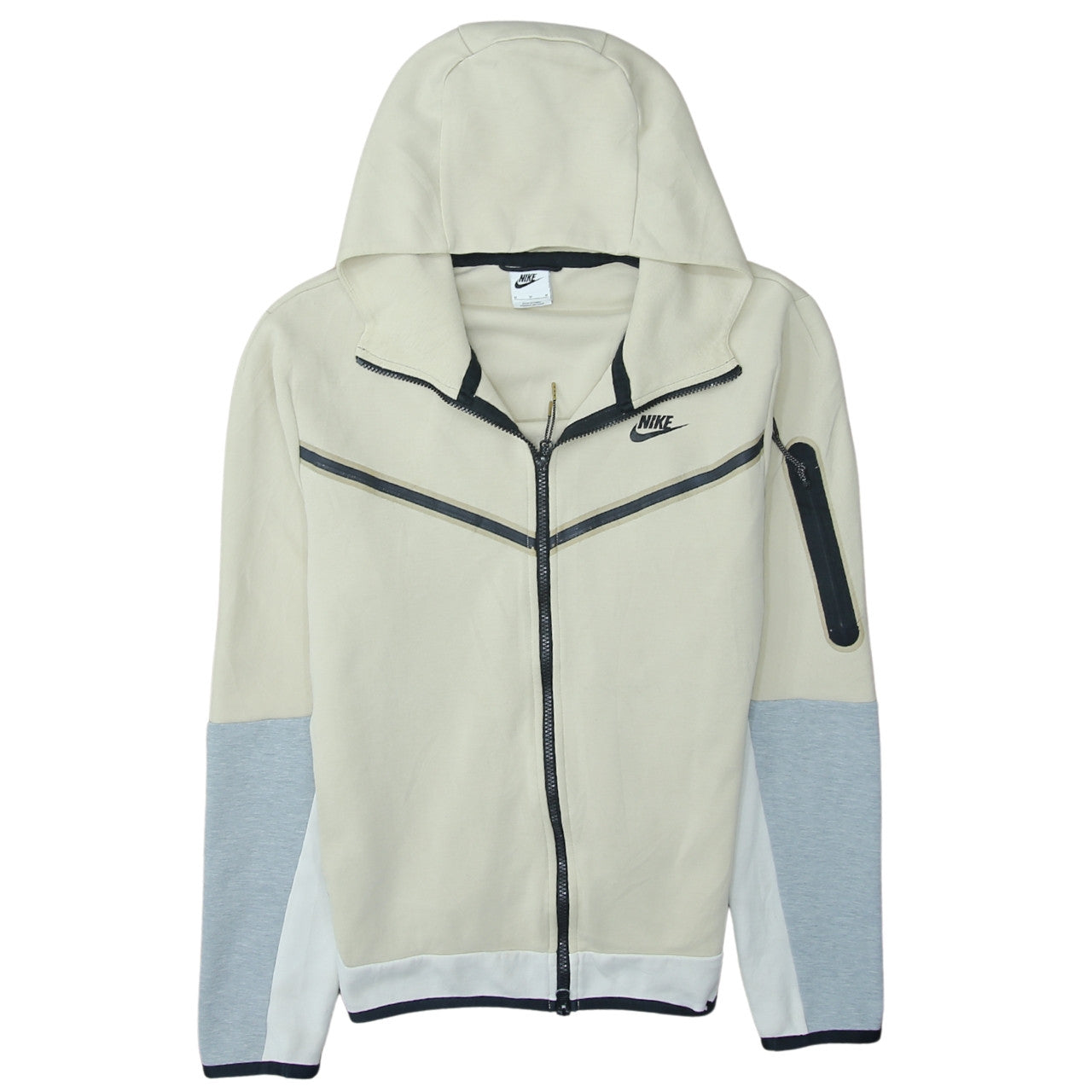 Nike Men's Beige Full Zip Hoodie M - Logo Hooded Sweatshirt