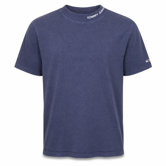 Front view of Tommy Jeans Men's Navy Blue Small Crew Neck Cotton T-Shirt
