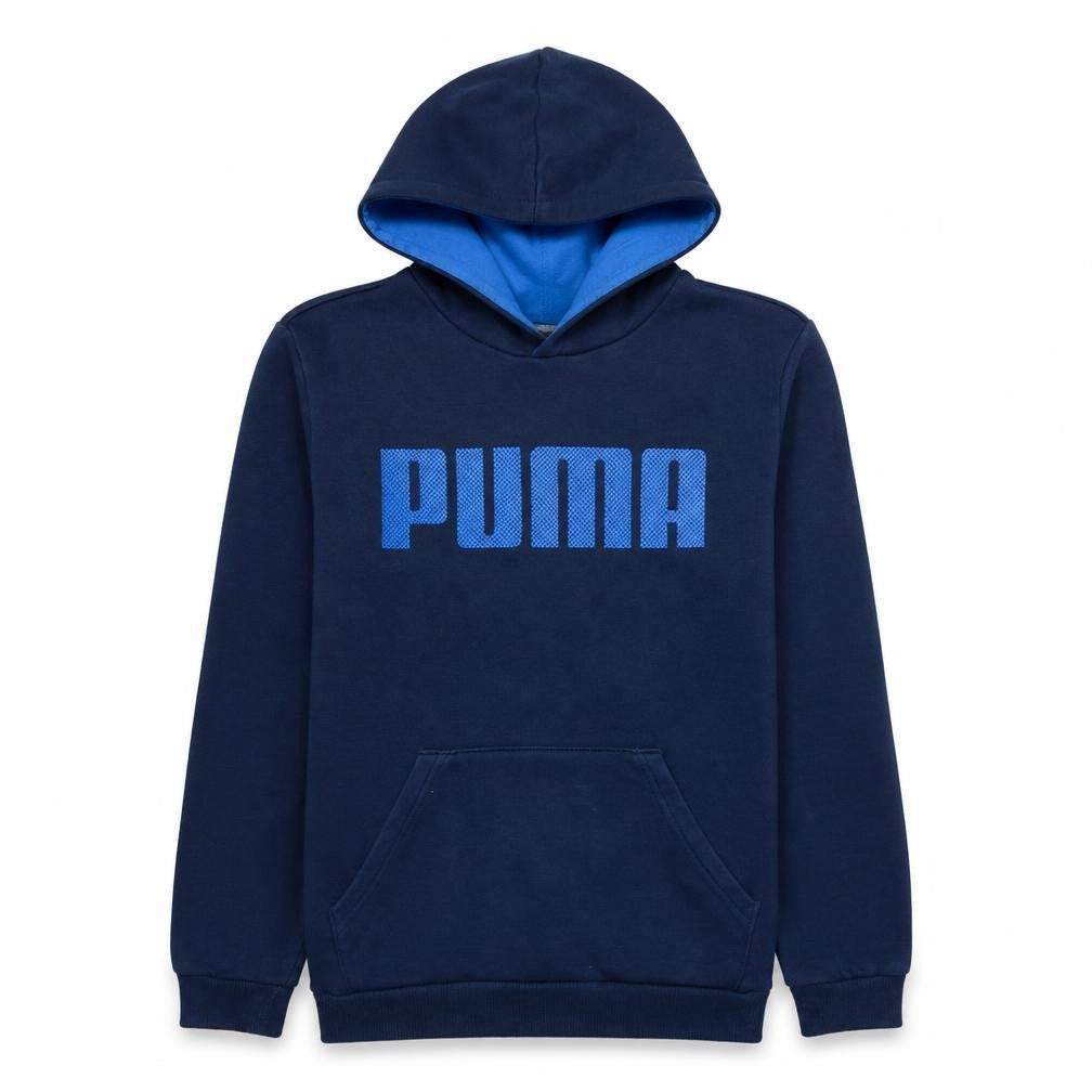 Puma Boys Navy Blue Pullover Hoodie Long Sleeve Logo Sweatshirt Age 14