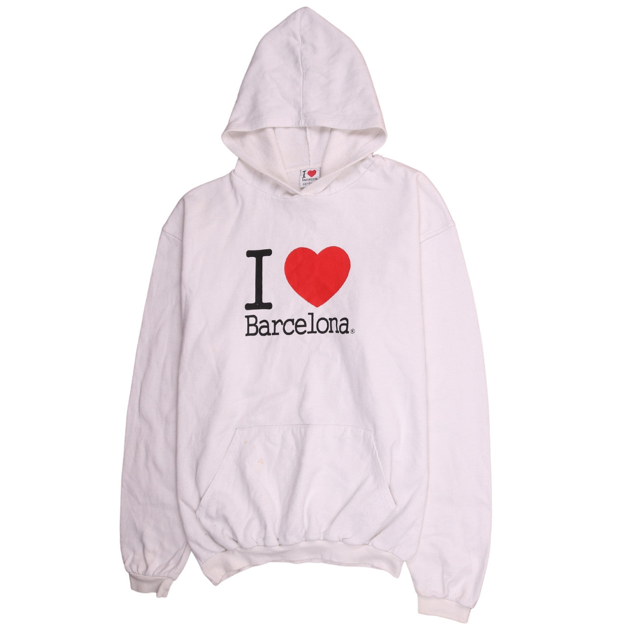 I Love Barcelona White Pullover Hoodie Men 2XL Graphic Print Fleece
