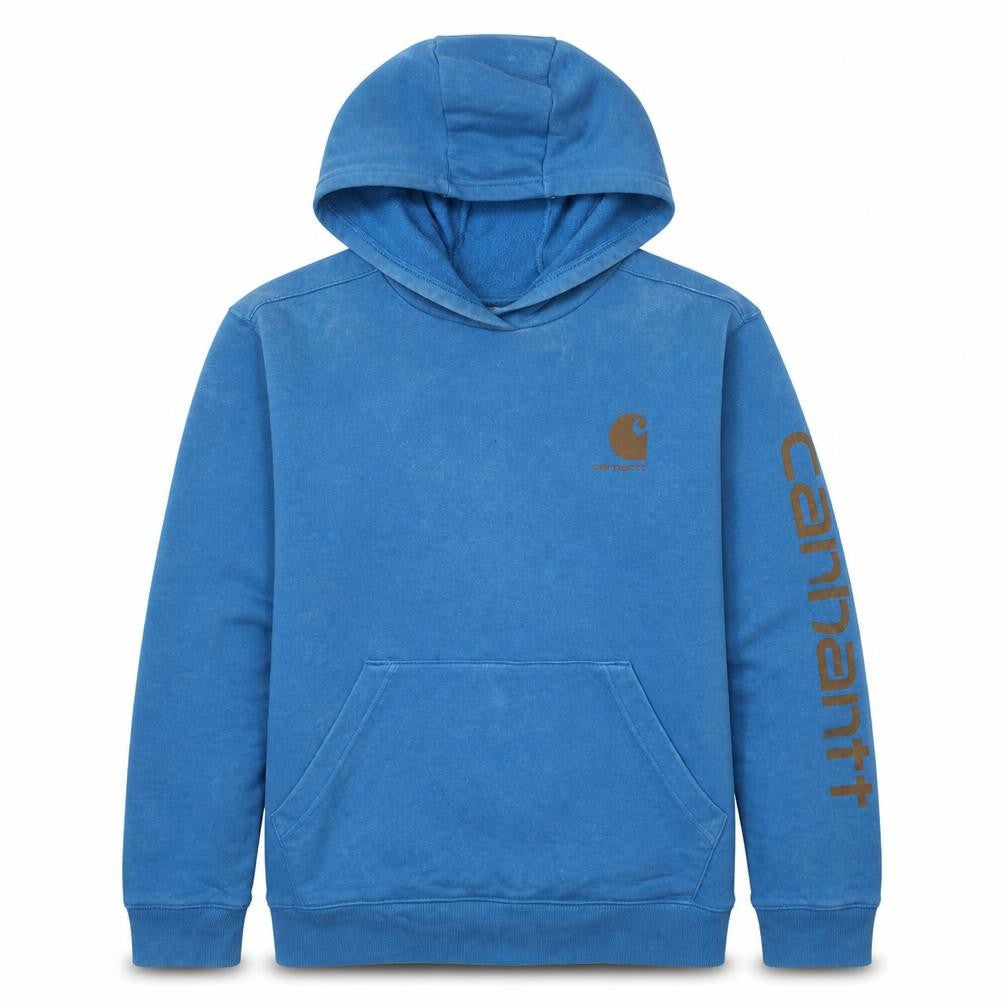 Carhartt Teens Blue Pullover Hoodie Logo Print Size 14 Slim