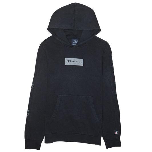 Champion Black 2XL Teens Hoodie Pullover Cotton Blend Logo Sleeve Print